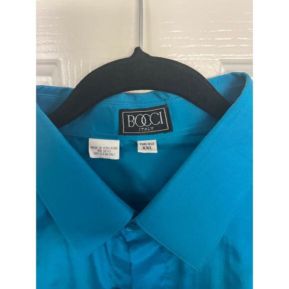 Bocci Men's Blue 100% Silk Long Sleeves Button Down Shirt Size XXL made in Italy - Picture 2 of 3